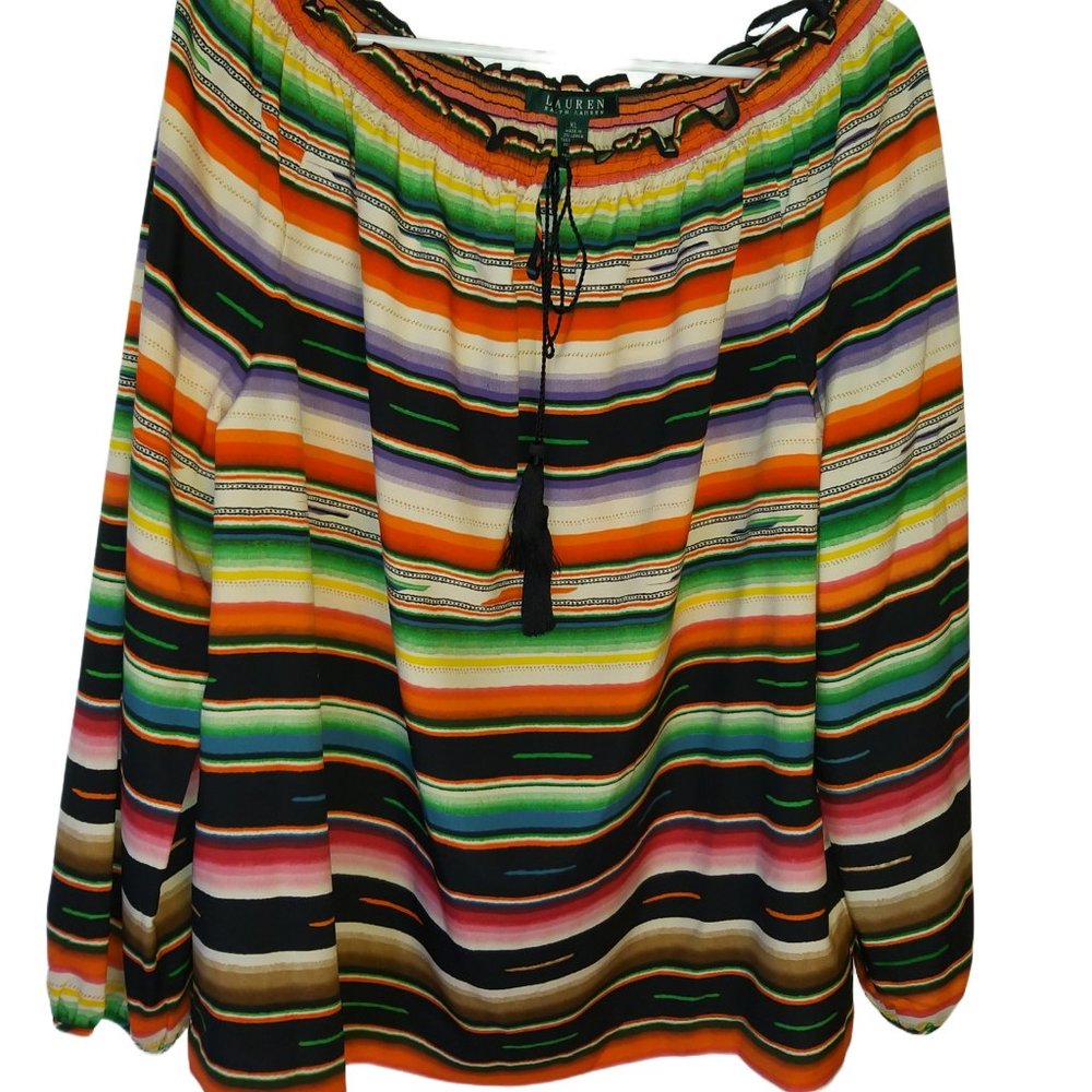 Lauren Ralph Lauren Multi-Color Striped 3/4 Sleeve Blouse Women XL